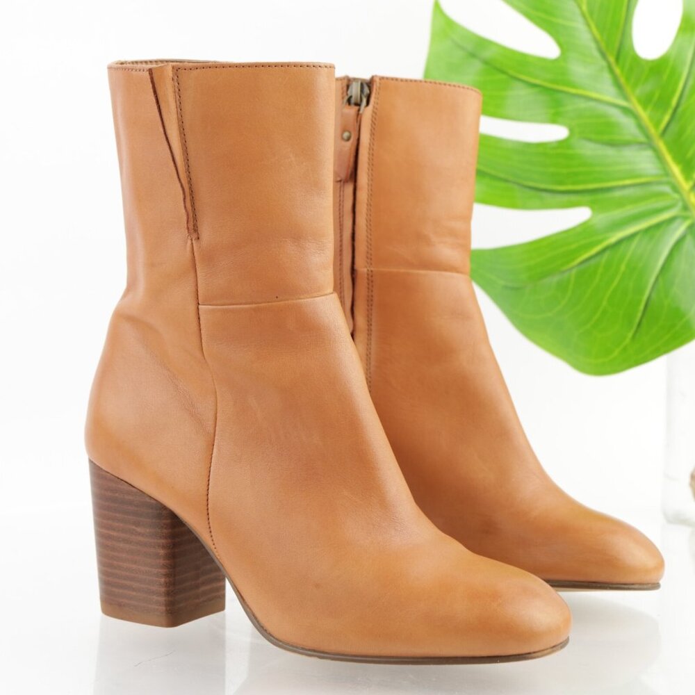 Seychelles Womens Wild Ride Boots Size 6 Cognac Tan Leather Booties Block Heel